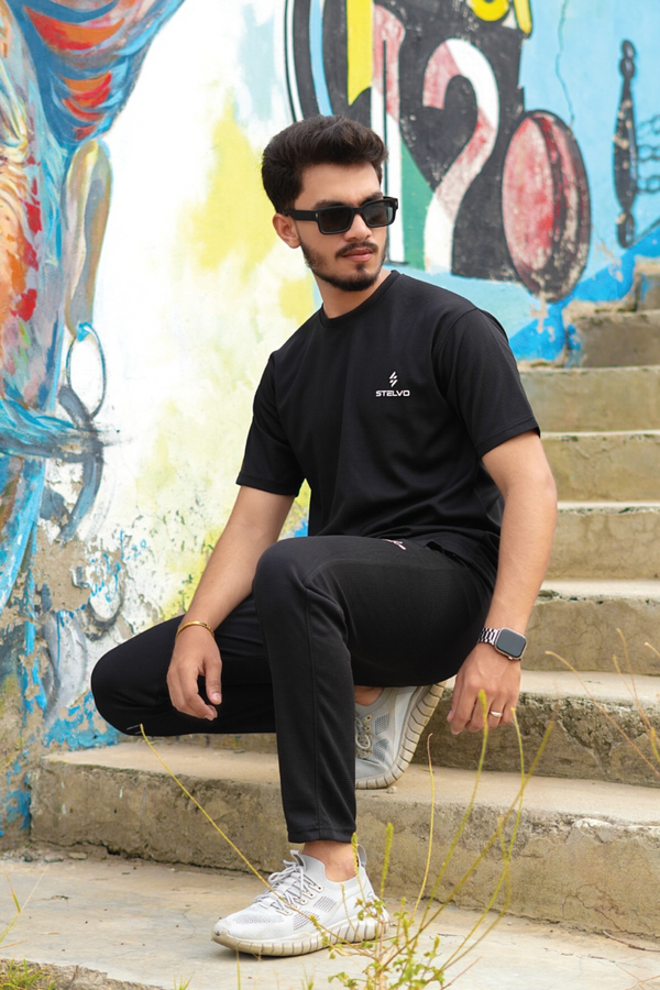 Stelvo Elite Waffle Tracksuit – Black